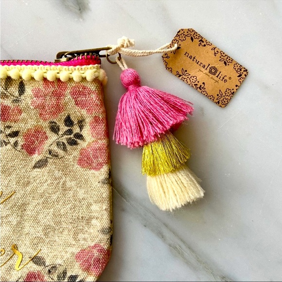 Natural Life•NWT•”Happily Ever After”•Zip Top Cosmetic Bag•Tasseled Tapestry Bag - Picture 6 of 12